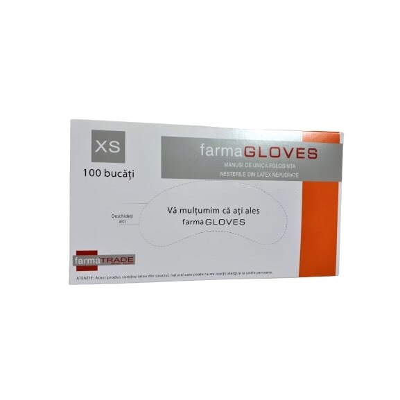 Set 100 buc Manusi De Examinare Latex Nepudrate Albe, Marimea XS, Farma Gloves