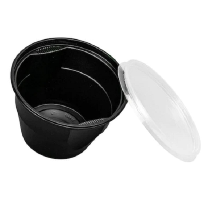 Set 50 caserole PP negre, capac transparent, pentru supe, 560ml