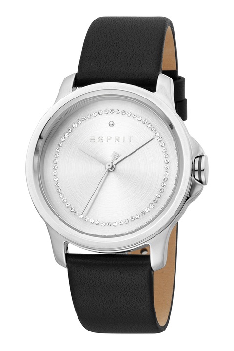 Esprit, Часовник с кожена каишка, Черен / Сребрист
