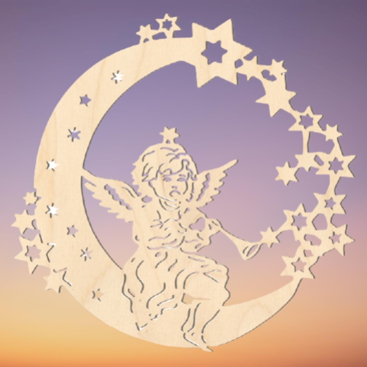 Fa karácsonyfadísz – Zenélő angyal Holdon 5db-os