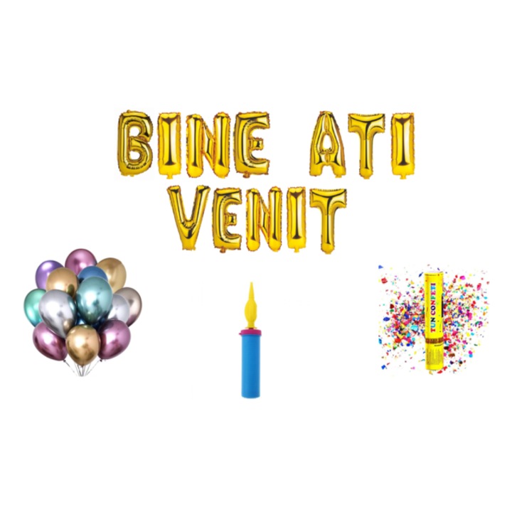 Üdvözlő üzenettel ellátott lufi készlet, arany, 65 db