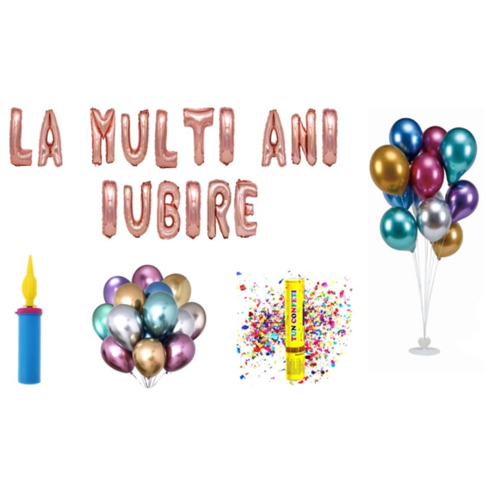 Комплект балони Happy Birthday Love, Подарък за покривало за торта, 67 бр., розово злато