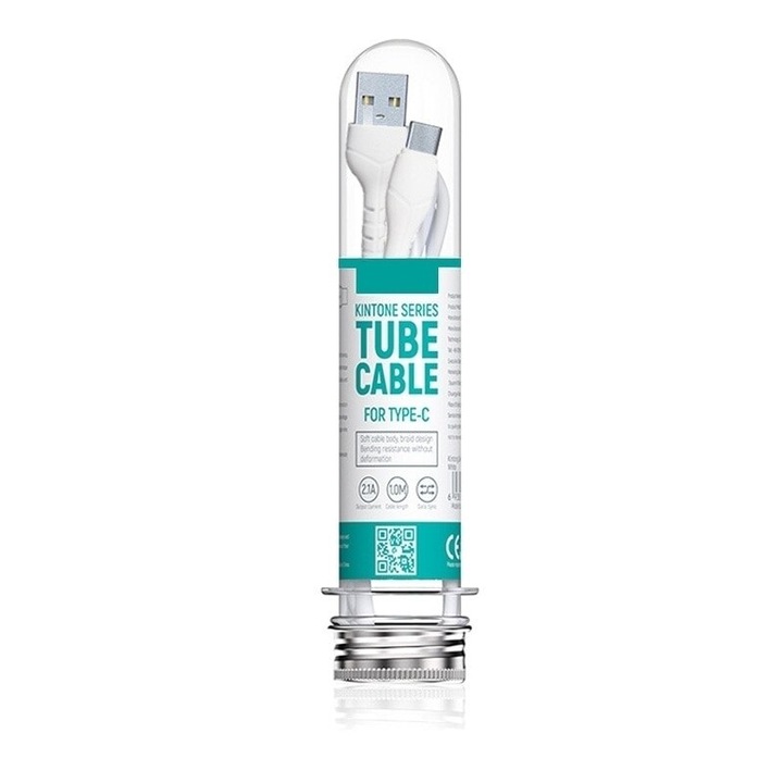 Кабел Devia Kintone, Tube Cable, USB - Type-C, 1,0 м, Бял