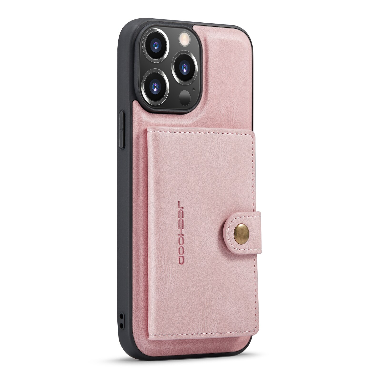Husa pentru iPhone 13 Pro Max, piele cu textura moale, back cover, mini portofel detasabil, CaseMe, Roz