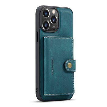 Husa pentru iPhone 13 Pro Max, piele cu textura moale, back cover, mini portofel detasabil, CaseMe, Albastru