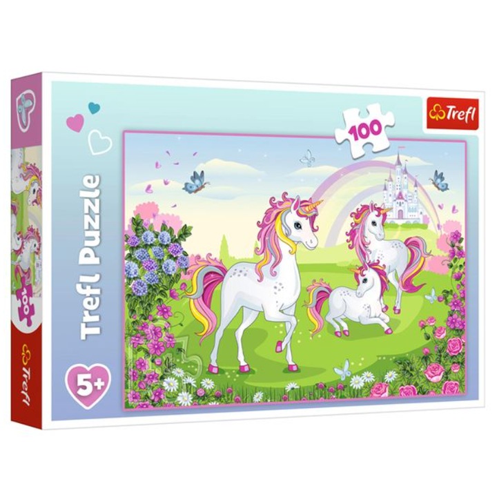 Пъзел, Trefl, 3 еднорога Rainbow Castle, 100 части