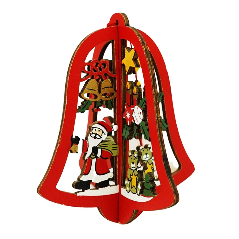 Ornament de Craciun Zenino® - Clopotel, Pentru Brad, Model Deosebit, Lemn, 10,5cm, Rosu