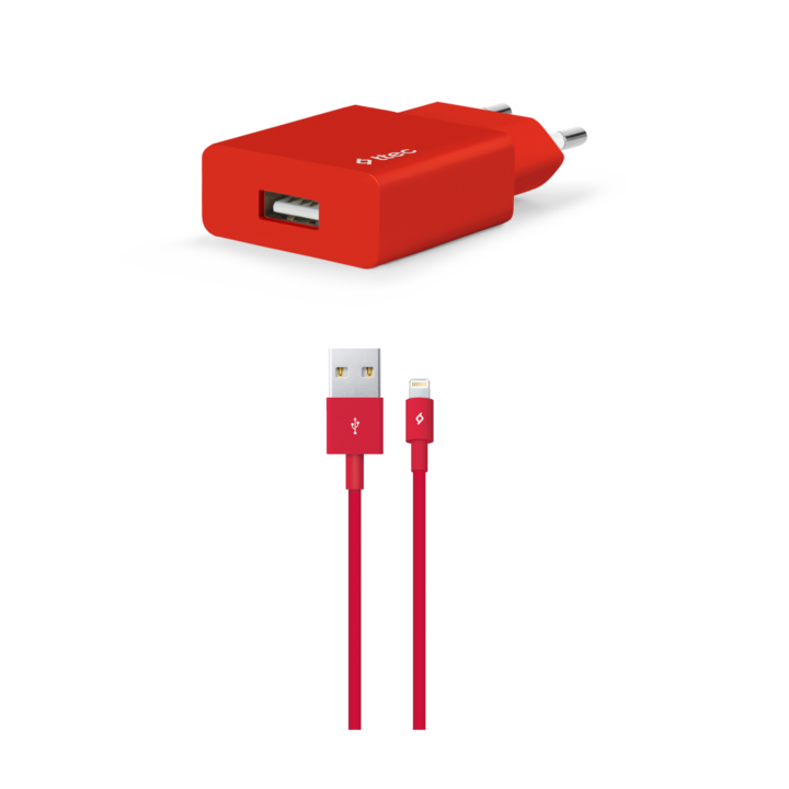 Зарядно ttec, SmartCharger, 220V, USB Travel Charger, 2.1A, incl. Lightning Cable, Червено