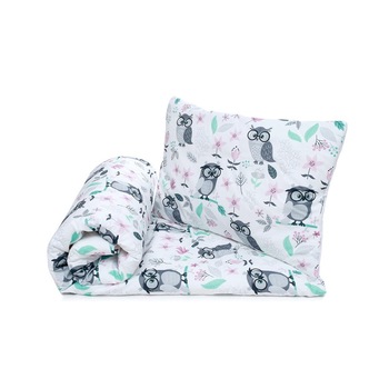 Lenjerie de pat Bufnite, Pulp, Bumbac, Umplutura antialergica, 100x135/40x60 cm, Alb Lenjerie de pat Bufnite, Pulp, Bumbac, Umplutura antialergica, 100x135/40x60 cm, Alb