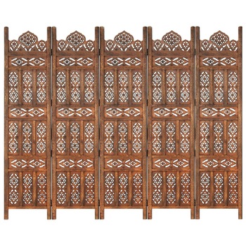 Paravan camera sculptat manual 5 panouri maro 200x165 cm mango 285326 Paravan camera sculptat manual 5 panouri maro 200x165 cm mango 285326