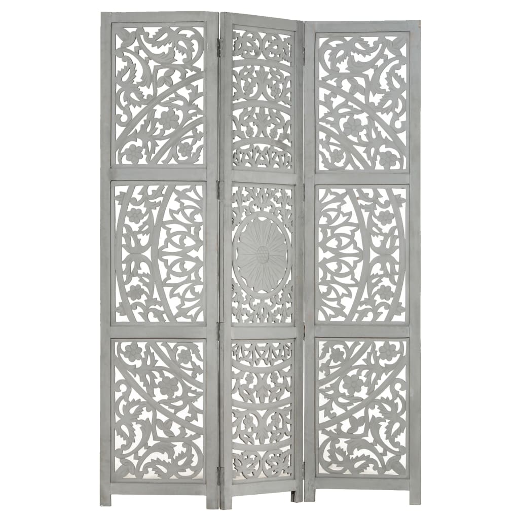 Paravan camera sculptat manual 3 panouri gri 120x165 cm mango 285337