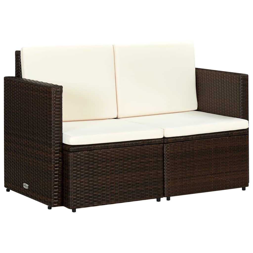 Canapea de gradina cu doua locuri cu perne vidaXL, Poliratan, 118 x 65 x 74 cm, Maro/Crem