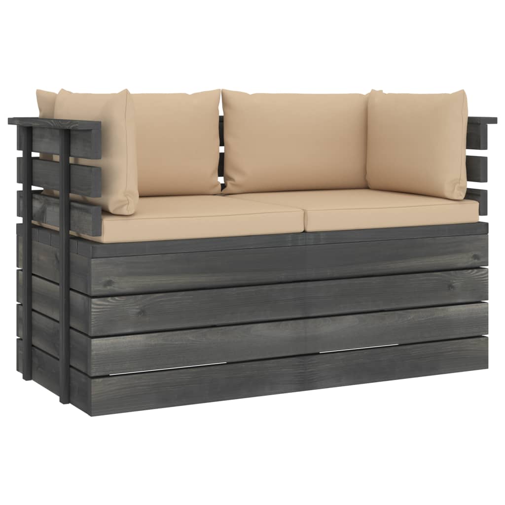 Canapea de gradina din paleti cu 2 locuri cu perne vidaXL, Lemn, 65 x 65 x 71.5 cm, Bej