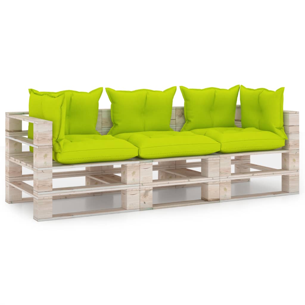 Canapea de gradina din paleti cu 3 locuri cu perne vidaXL, Lemn, 70 x 67.5 x 62 cm, Verde deschis