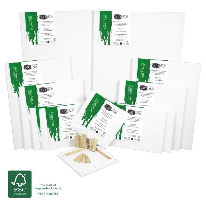 Комплект платна за рисуване Artina, Различни размери, 14 броя, Бял