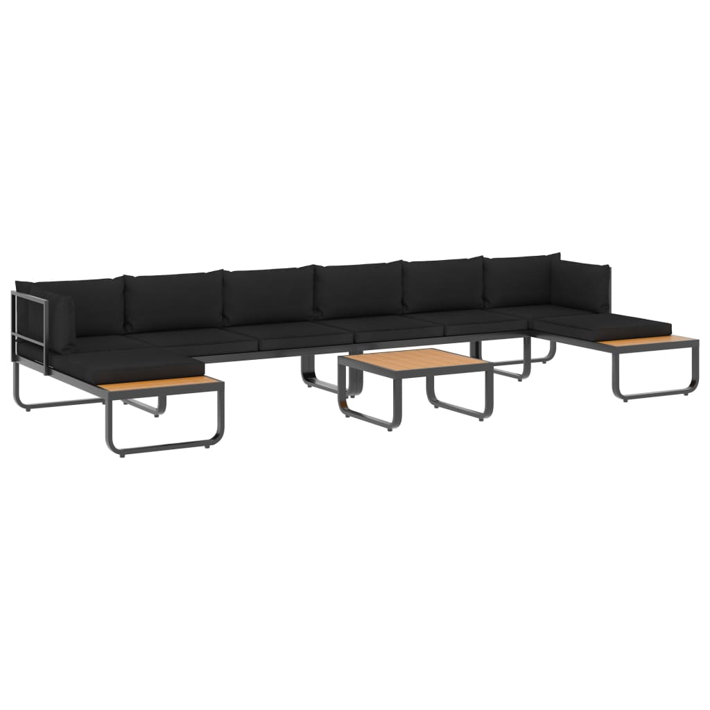 Set canapea coltar de gradina cu perne cu 5 piese vidaXL, Metal, 138 x 60 x 62 cm, Gri inchis/Maro