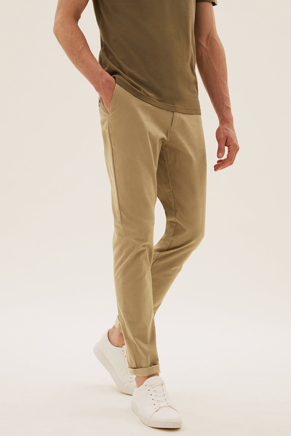 Marks & Spencer, Pantaloni chino slim fit, Maro nisip