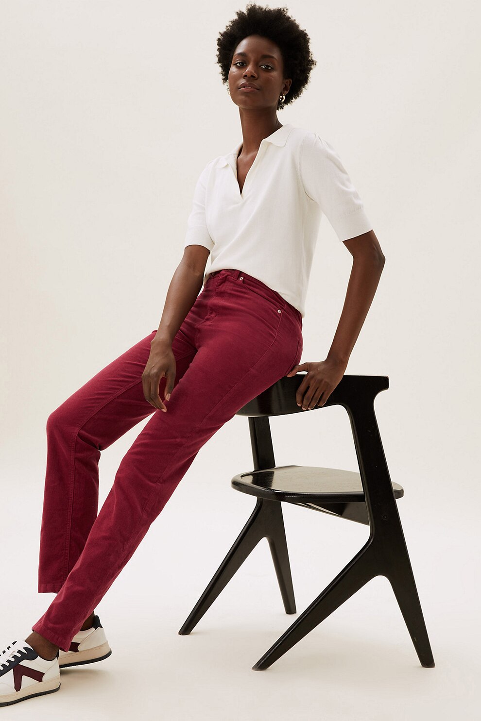 Marks & Spencer, Pantaloni din reiat cu croiala dreapta, Rosu caramiziu