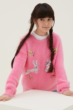Marks & Spencer, Pulover pufos cu aplicatii cu paiete, Roz Marks & Spencer, Pulover pufos cu aplicatii cu paiete, Roz