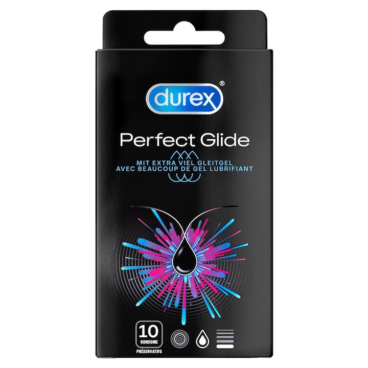 Презервативи Durex Perfect Glide, екстра лубрикант, 10 бр., комплект