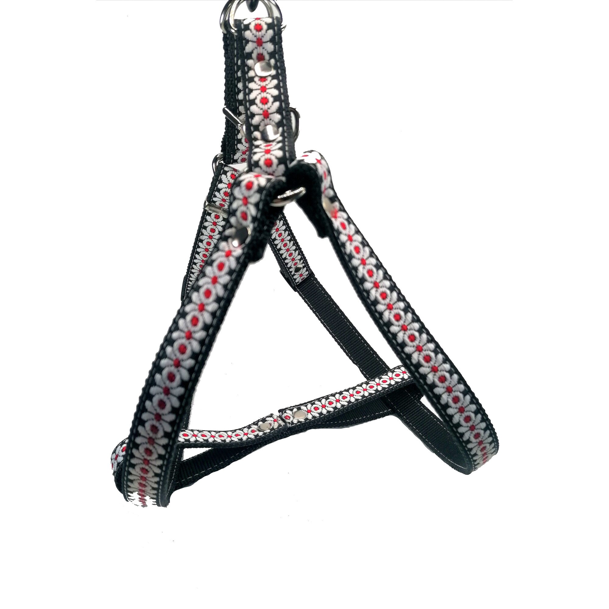 Ham din chinga model traditional negru si rosu 20 mm latime , reglabil intre 40 cm - 75 cm