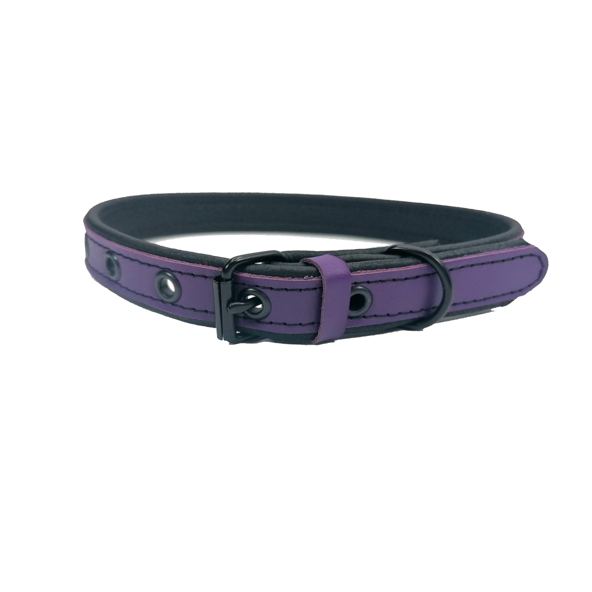 Zgarda Monserra din piele naturala mov si neagra 20 mm x 58 cm