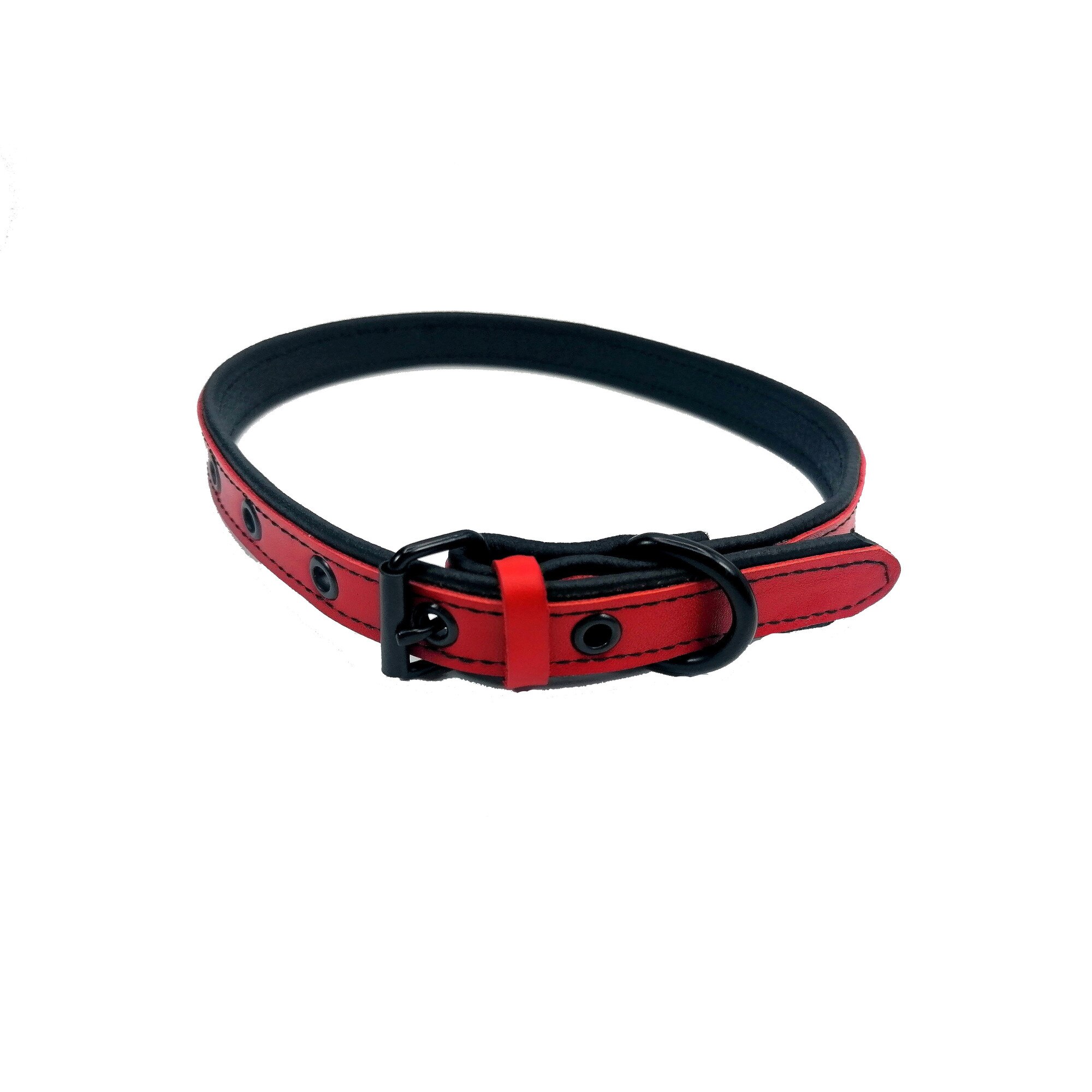 Zgarda Monserra din piele naturala rosie si neagra 20 mm x 68 cm