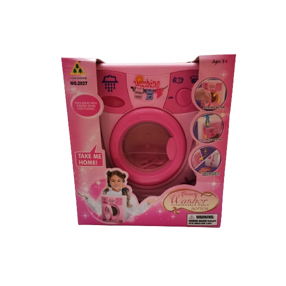 Masina de spalat de jucarie roz cu 2 umerase, sunete si lumini