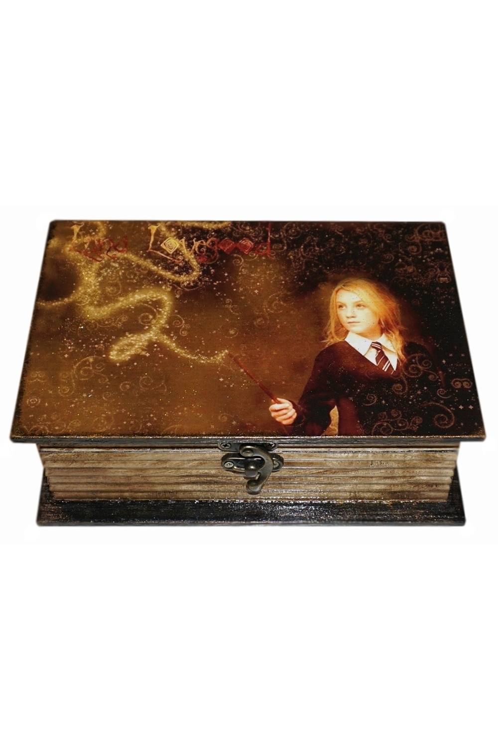 Cutie de bijuterii tip carte decorata si pictata manual prin tehnici mixte, Serena, Harry Potter, Luna Lovegood