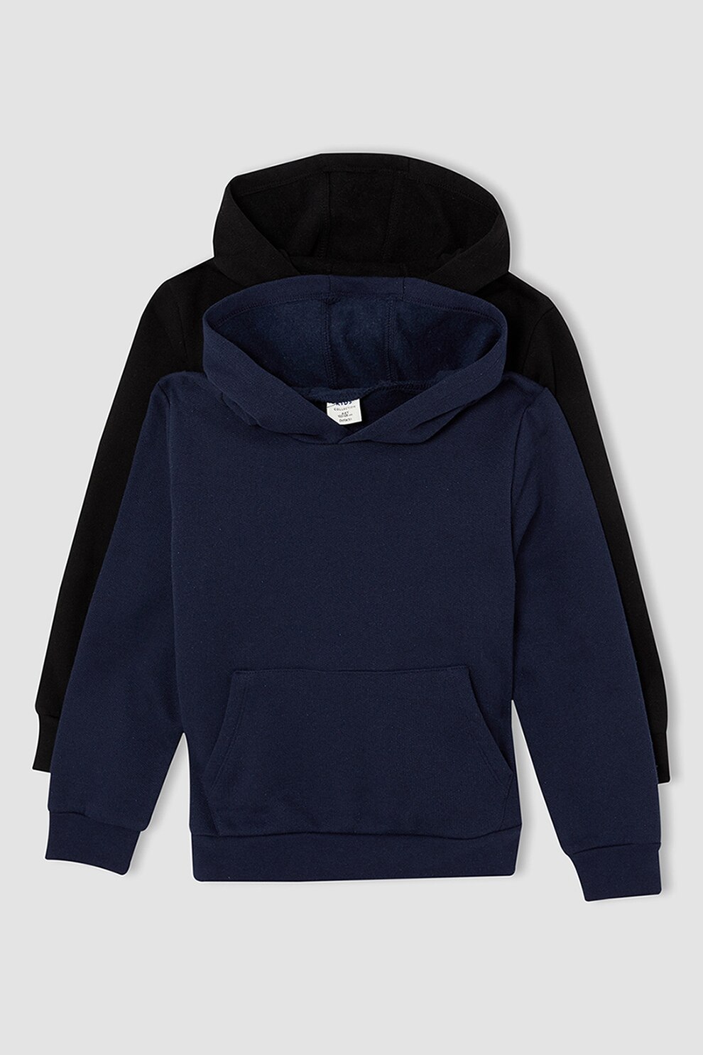 DeFacto, Set de hanorace cu buzunar kangaroo - 2 piese, Negru/Bleumarin