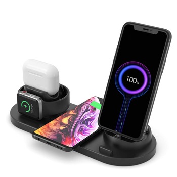 Statie Incarcator Wireless 6 in 1 Qi Fast Charger , compatibil cu Android, IOS, Samsung, Iphone, Qualcomm, QI, Super Fast Charge, USB Type C, Micro USB, Lightning, 10w, pentru Telefon, Ceas, Casti Statie Incarcator Wireless 6 in 1 Qi Fast Charger , compatibil cu Android, IOS, Samsung, Iphone, Qualcomm, QI, Super Fast Charge, USB Type C, Micro USB, Lightning, 10w, pentru Telefon, Ceas, Casti