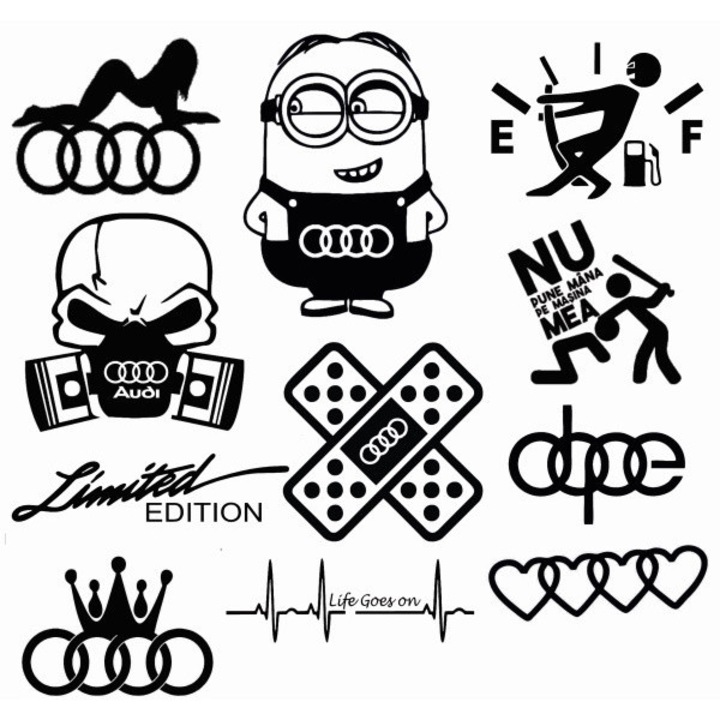 Set 11 stickere auto personalizate Audi 50 x 50 cm, negru