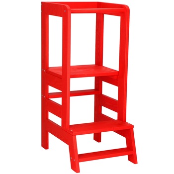 Turn de invatare ajustabil Learning Tower, Ajutor de bucatarie Springos, lemn rosu Turn de invatare ajustabil Learning Tower, Ajutor de bucatarie Springos, lemn rosu