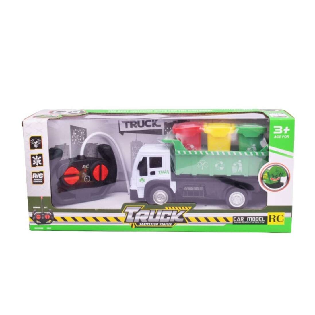 Masina gunoi cu 3 tomberoane R/C Verde