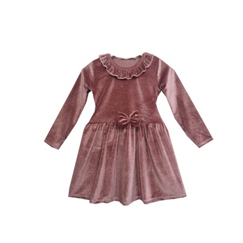 Rochie fete, Catifea efect gliter, Roz prafuit Rochie fete, Catifea efect gliter, Roz prafuit