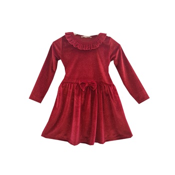 Rochie fete, Catifea efect gliter, Rosu Rochie fete, Catifea efect gliter, Rosu