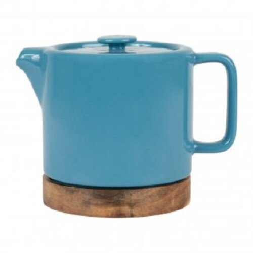 Ceainic - Nordika Blue 700 ml, stoneware+acacia wood, Turcoaz, Ceramica, 700 ml