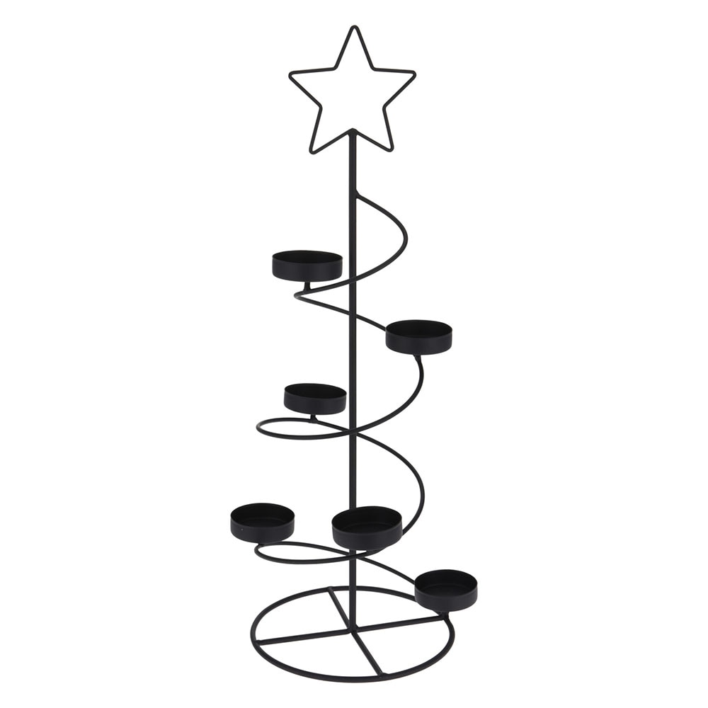 Suport pentru 6 lumanari, forma de brad, metal, 50 cm, negru, Koopman