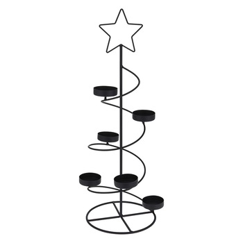 Suport pentru 6 lumanari, forma de brad, metal, 50 cm, negru, Koopman Suport pentru 6 lumanari, forma de brad, metal, 50 cm, negru, Koopman
