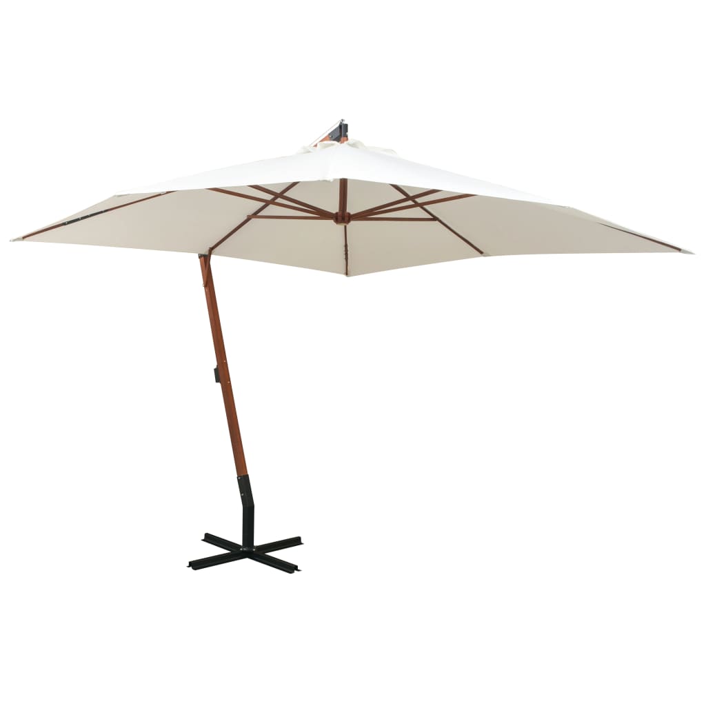 Umbrela de soare suspendata cu stalp de lemn, 300x300 cm, alb 42968