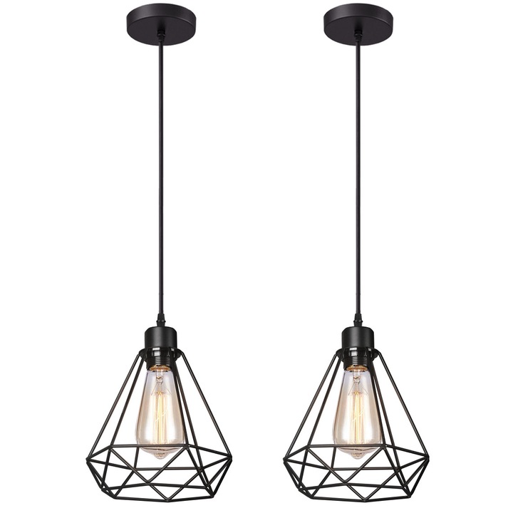 Set 2 pendule STOEX, E27, Metal, 20x20x23 cm, Negru