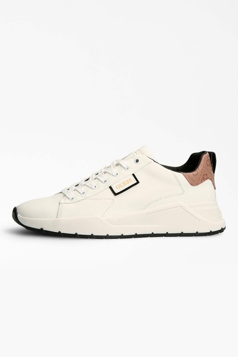 Guess, Bőr és műbőr sneaker logós részlettel, Törtfehér, 45