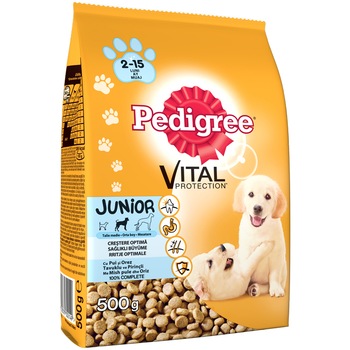 Hrana uscata pentru caini Pedigree Junior talie medie, Pui & Orez, 500 g