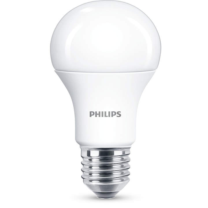 Pachet 2 becuri LED Philips A60, EyeComfort, E27, 11W (75W), 1055 lm, lumina alba calda (2700K), clasa energetica F