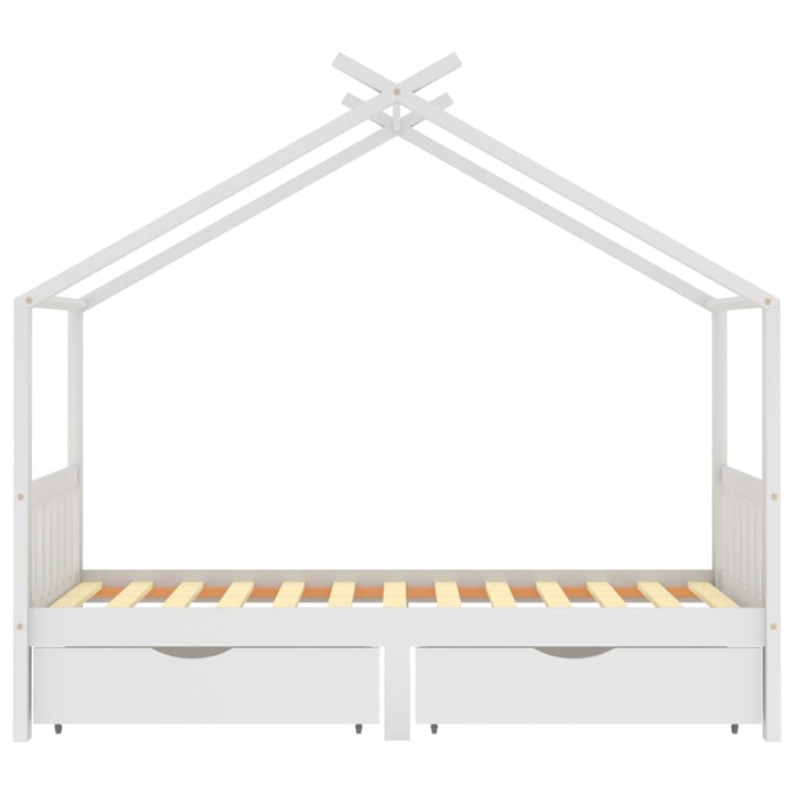 Cadru de pat copii vidaXL, cu sertare, alb, 90x200 cm, lemn masiv pin, 28.15 kg