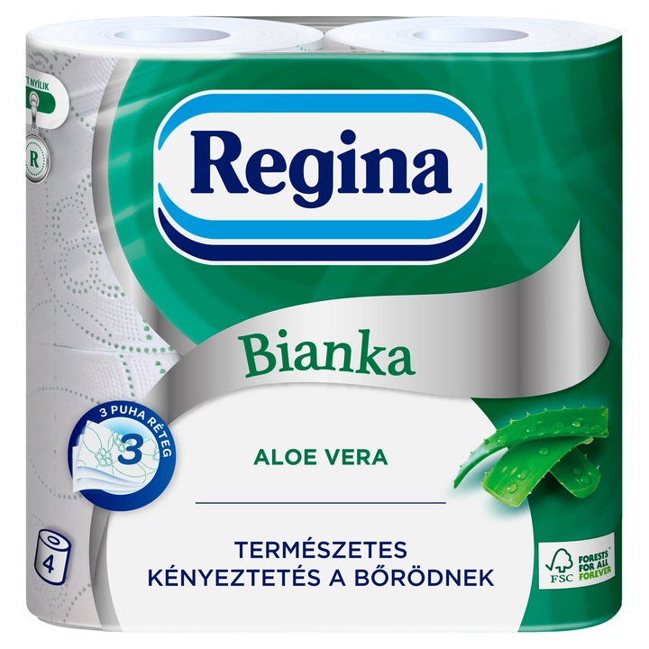 Regina Bianka Aloe Vera toalettpapír, 3 rétegű, 4 tekercses