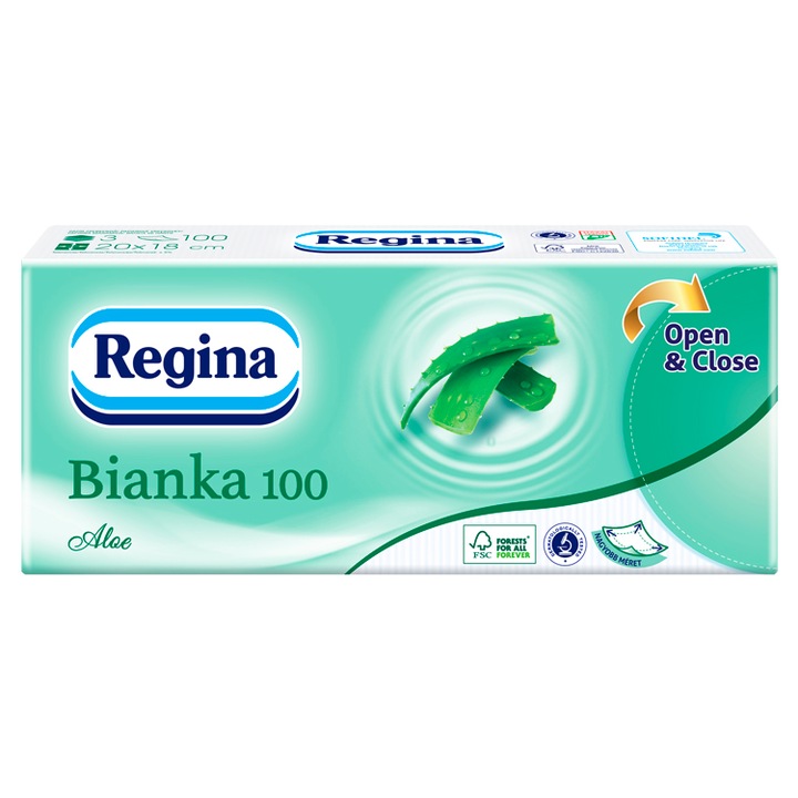 Regina Bianka 100 Aloe Vera papírzsebkendő, 3 rétegű, 100 darabos