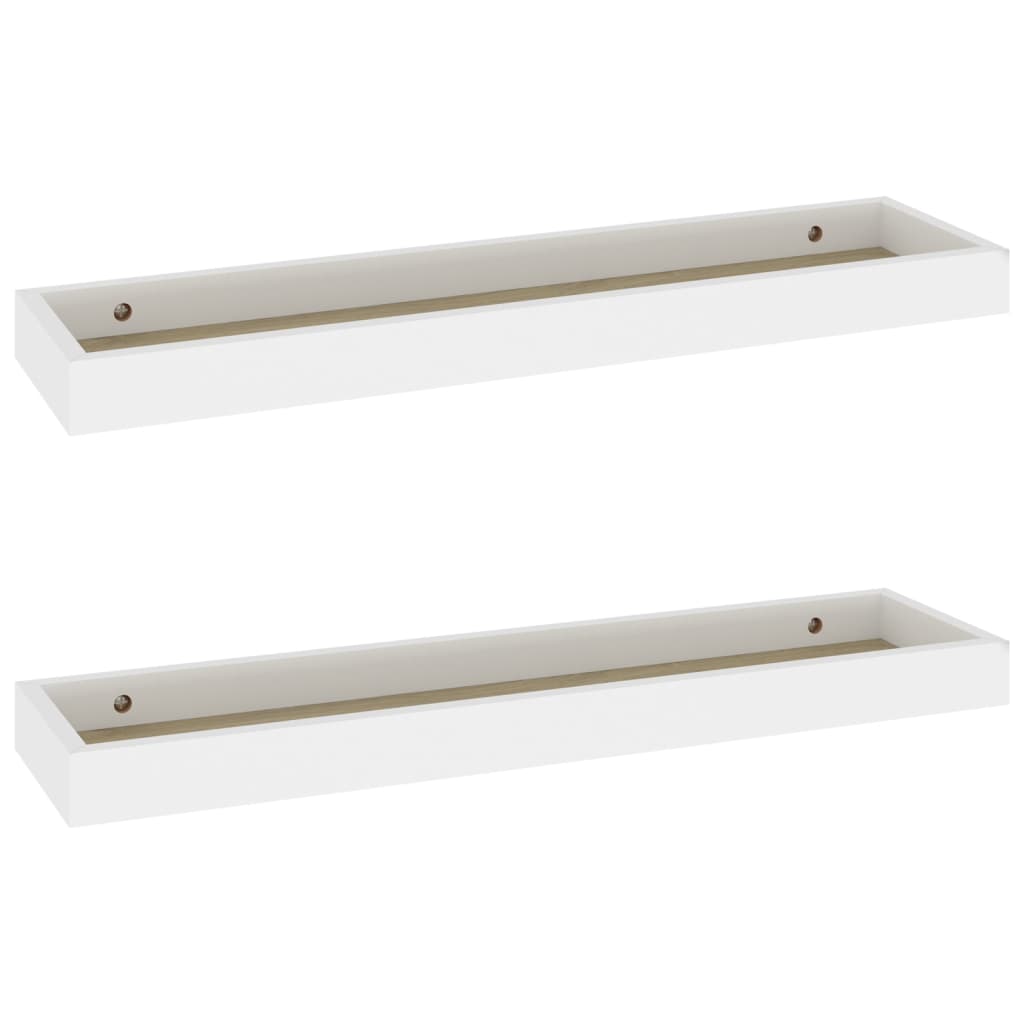 Set rafturi de perete Loggia, 2 buc, alb si stejar, 60x15x4 cm MDF 330221