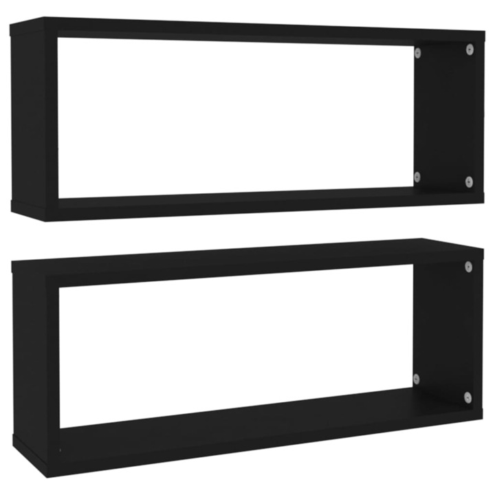 Стенни кубични рафтове VidaXL 807136, 2 бр, черни, 60x15x23 см, ПДЧ