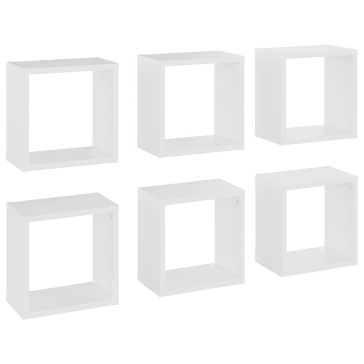 Set rafturi de perete cub vidaXL, 6 buc., alb, 26x15x26 cm 9.13 kg